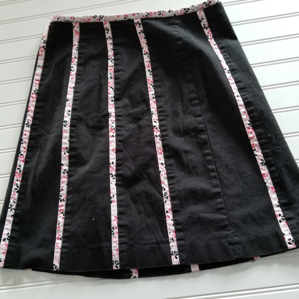 Talbot's Black pink a line chino vertical floral striped midi skirt 10 petite